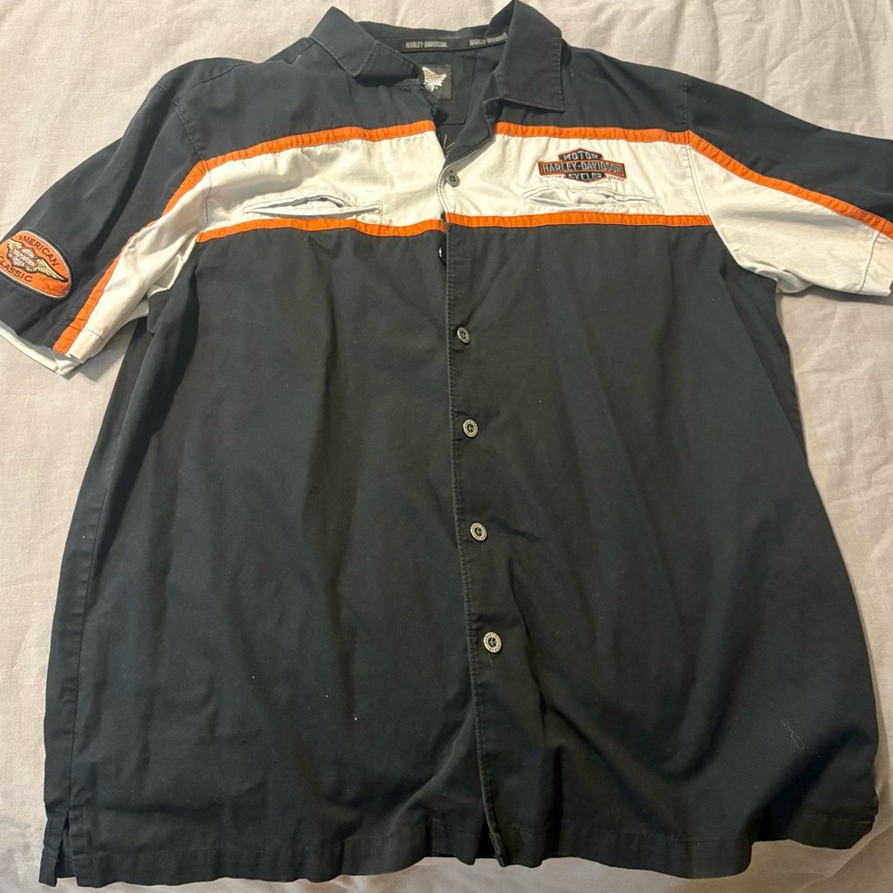 Harley-Davidson Black and Orange Button Up Shirt